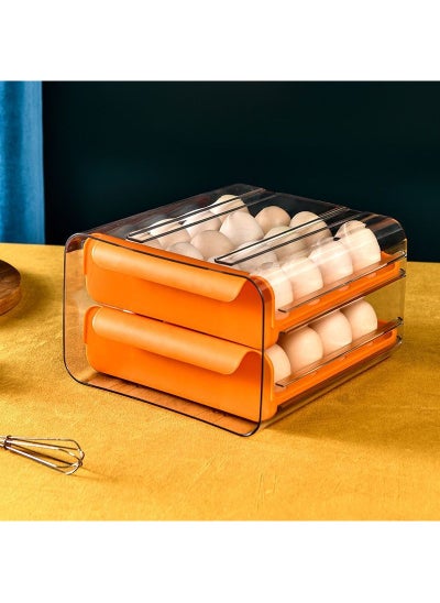 Buy 2 Layers Egg Holder Box for Refrigerator Drawer Organizer with Handle Stackable Storage Container Bin in UAE