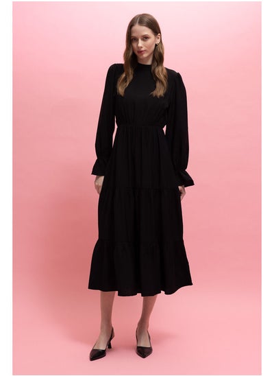 Buy Woman Tiered Mock Neck Long Sleeve Woven Dress in Egypt