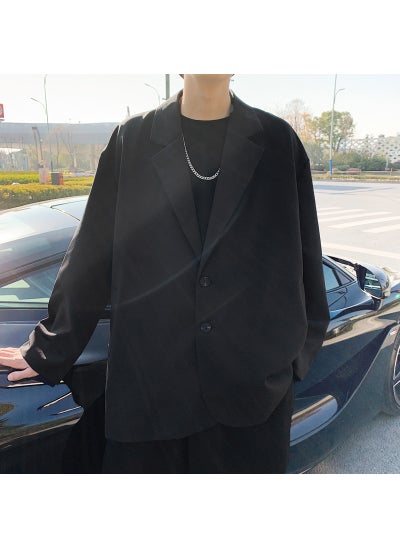 Buy Mens Casual Blazer Spring 2023 Retro Japanese StyleBlack Black in Saudi Arabia