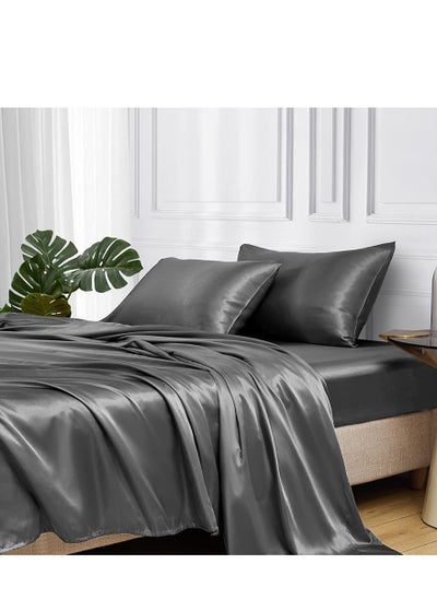 Buy Silky Queen Bedding Set 4-Piece (Dark Grey) in Saudi Arabia