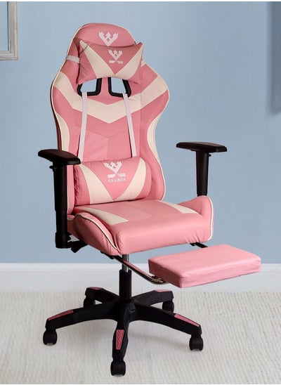 Buy A swivel leather gaming and video gaming chair with a backrest and lumbar support Pink in Saudi Arabia