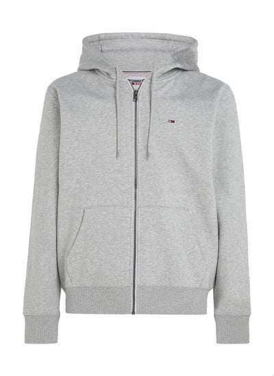 Buy Men's Organic Cotton Fleece Zip-Thru Hoody Sweatshirt, Grey in UAE