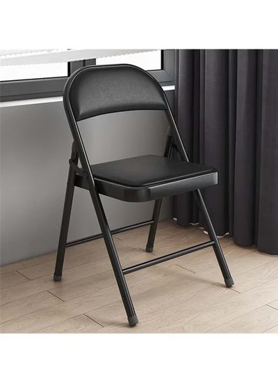 اشتري A foldable metal chair with a comfortable leather backrest for trips, camping, and home use, black color في السعودية