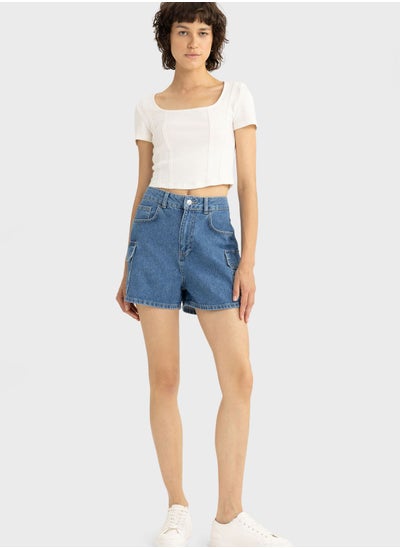 Buy Mom Fit High Waist 100% Cotton Denim Short in Saudi Arabia