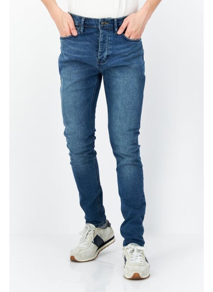 Buy Men Skinny Fit Mid Waist Washed Denim Jean, Blue in UAE