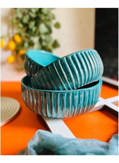 Buy Jamila casseroles set of three pieces with sizes 18, 22, 26 cm turquoise in Egypt