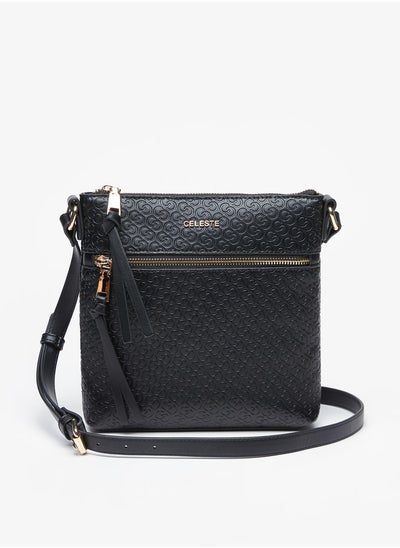 Buy Women's Monogram Embossed Crossbody Bag with Adjustable Strap in UAE