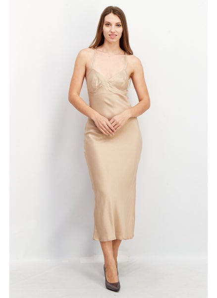 اشتري Women Sleeveless Plain Midi Dress, Beige في الامارات