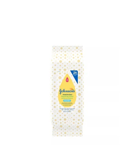 Buy Johnson's Head-to-Toe Gentle Baby Cleansing Cloths, Hypoallergenic, Pre-Moistened Baby Bath Wipe - 15ct in UAE