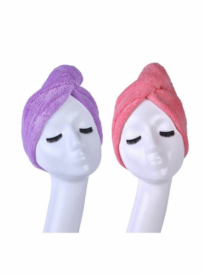 اشتري Microfiber Quick Drying Hair Towel Wrap, Absorbent Turban Head Wrap with Button, Anti Frizz Hair, Drastically Reduce Hair Drying Time, 2pcs في السعودية