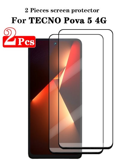 Buy 2 Pieces Full Cover Glass Screen Protector For TECNO Pova 5 4G Black/Clear and Screen Protector Accessories in Saudi Arabia