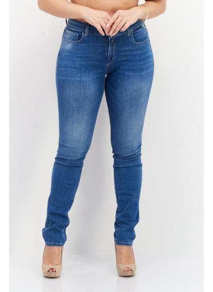 Buy Women Slim Fit Stretchable Washed Denim Jeans, Blue in Saudi Arabia