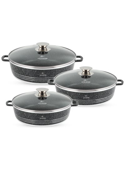 اشتري Shallow Pots Set (24cm,28cm & 32cm) with Non-Stick Granite Coating | The Perfect Shallow Pots for Everyday Cooking في الامارات