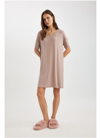 اشتري Woman Regular Fit V Neck Short Sleeve Homewear Knitted Dress في مصر