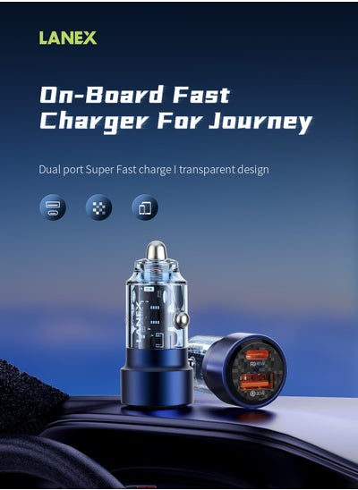 Buy LANEX car charger head, two-output PD 45W, model LQ16, fast charging in Saudi Arabia