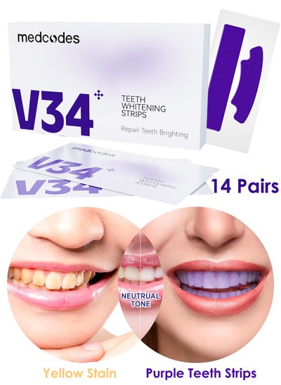 Buy 14 Treatments V34 Teeth Whitening Strips Professional White Strips Sensitive Teeth Whitening Kit to Remove Coffee Tea Soda Smoking Stains Peroxide Free Enamel Safe in Saudi Arabia