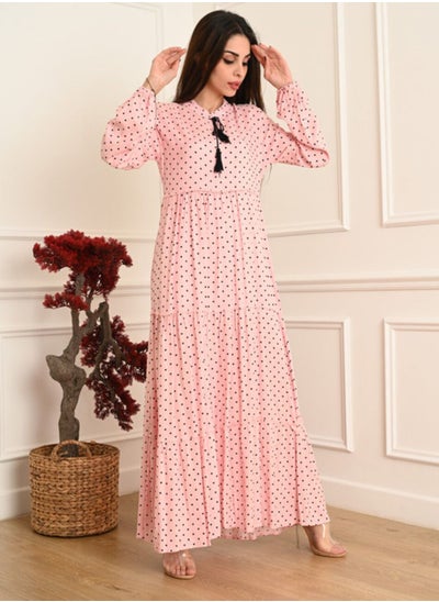 Buy Elegant Maxi  Jalabiya  with long sleeves and Dots Prints in Saudi Arabia