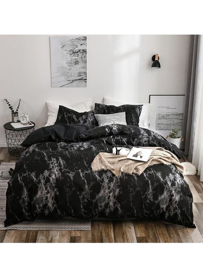 اشتري 3 Piece Set of Marble Patterned Pure Plain Printed Bed Covers（Bleck） في الامارات