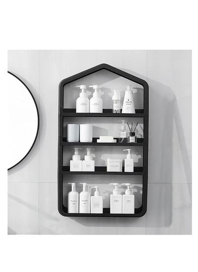 Bathroom Rack Makeup Organizer Shelf Wall mounted Cosmetic Storage Racks Multi layer Storage Shelf Cosmetic Organizer Nail free Vanity Storage Racks for Home Bathroom Organizer A Black price in UAE No...