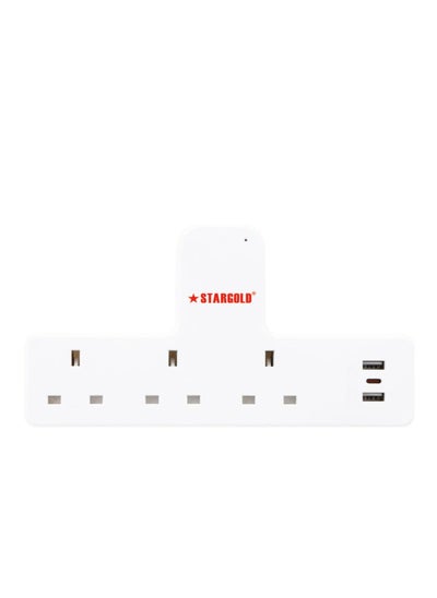 اشتري Multiple cord Extension Set Overload Protector Electric Charging Lead 3 Way Ac Output with 2 USB and 1 USB-C Port Anti-Fire 750⁰C, 13A Heavy Duty Charging Station- White في الامارات