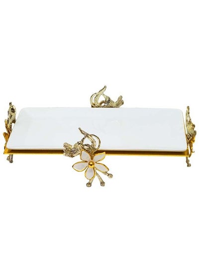Buy 2-piece Platter Set With Stand gold/white 34x18 cm in UAE