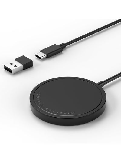 Buy Wireless Charger, 15W Max Fast Magnetic Wireless Charging Pad Compatible with iPhone 15/14/13/12 with USB-A Converter Black in Saudi Arabia