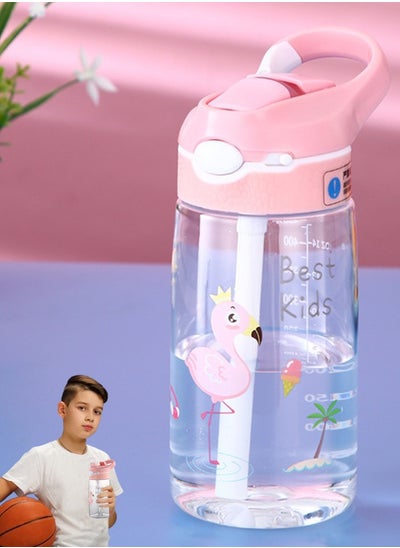 Buy Kids Water Bottle with Straw Lid Reusable Durable Plastic Spout Cover and Built-in Carrying Loop Big Bite Valve Spill Proof Water Bottle for Kids 480ml in UAE