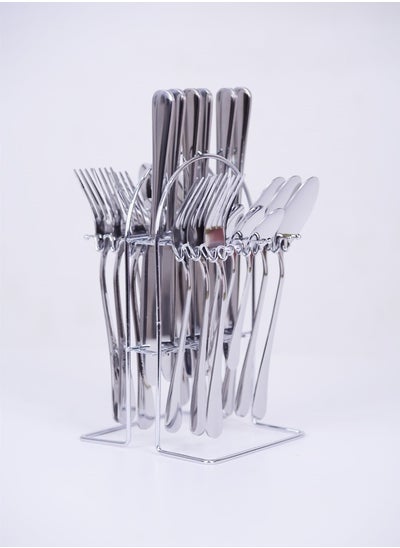 Buy 24 Pcs Stainless Steel Tableware/Flatware with stand | Mirror Polished Cutlery Set | Tableware Set of 6 Spoon/6 Tea Spoon/6Knife/6 Fork | BC320 in Saudi Arabia