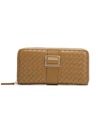 Buy Casual Woven leather Pattern Long Wallet Card Holder Money Bag for Dating and Commute 19.5*10*2.5cm in Saudi Arabia