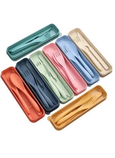 Buy Wheat Straw Cutlery, Reusable Portable Travel Utensil Set with Case, Spoon Knife Fork Tableware set, for Kids Adult Travel Picnic Camping or Daily Use (8 Colors) in UAE