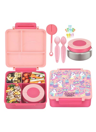 Buy SA Bento Lunch Box for Kids School with 9.7oz Soup Thermos, Leak-proof Lunch Containers with 5 Compartment, Thermos Food Jar, Food Containers for School Pink in UAE