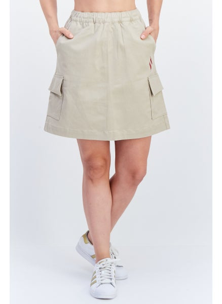 Buy Women Brand Logo Mini Skirt, Taupe in UAE