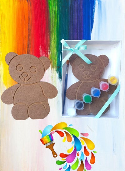 Buy Wooden Bear Shape Drawing For Children With A Box Of Colors in UAE