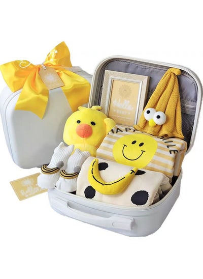 اشتري Baby Giftset for Newborn With Rompers and Duck Dolls in Cute suitcase in Smiley Theme for Girls and Boys في الامارات