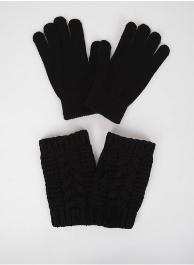 Buy Women 2 Piece Black Knitted Gloves in Egypt