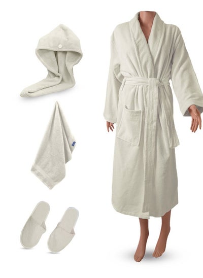 Buy A bath set consisting of a robe size XL a hair wrap a towel size 30x30 and a rag made of the finest cotton in Saudi Arabia