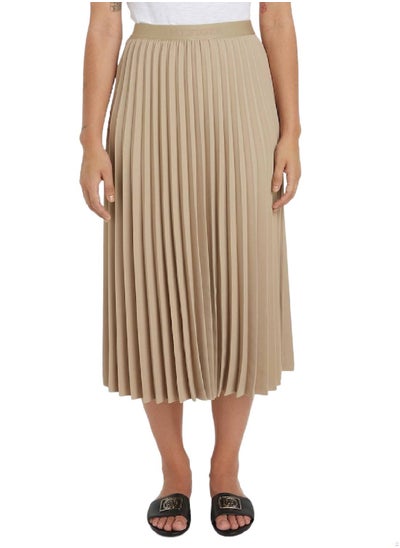 Buy Women's Logo Waistband Pleated Midi Skirt -  Recycled polyester blend twill, Beige in UAE