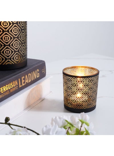 Buy Zora Glass Candle Holder Dia7.3x8cm - Gold in UAE