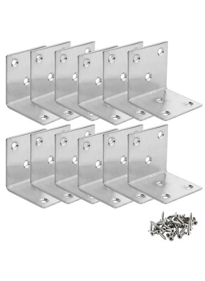 اشتري Corner Angle Connecting Bracket Brace Plates with Screws, Timber Joining Fixing Repair L Connector for Shelf Furniture Chair Table Cabinet Bed (51x51x49mm) 12pcs في الامارات