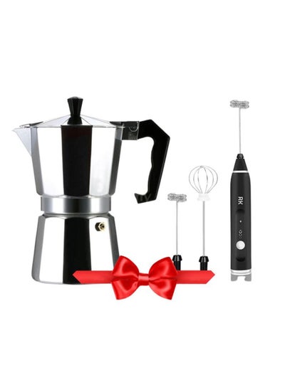 Buy Rechargeable Milk Frother, 3 Speeds Multi Color + Aluminum Coffee Maker in Egypt