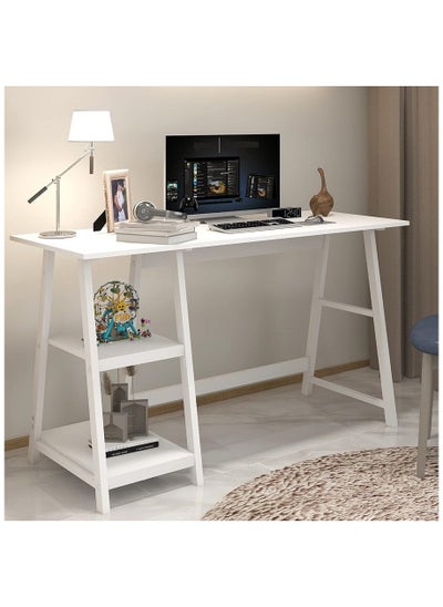 Buy Simple Gaming table with storage shelves, study desk with side storageshelves-white in Saudi Arabia