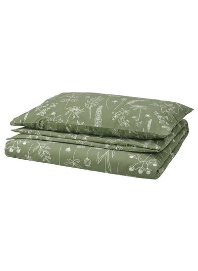 Buy Duvet Cover And Pillowcase Green/Floral Pattern 150X200/50X80 Cm in Saudi Arabia