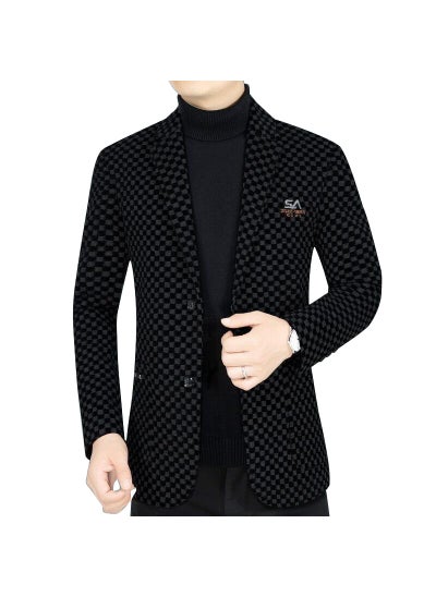 اشتري New high-end mens suit jacket slim fit suit autumn and winter cotton and thickening work wear 2024 New Black في الامارات