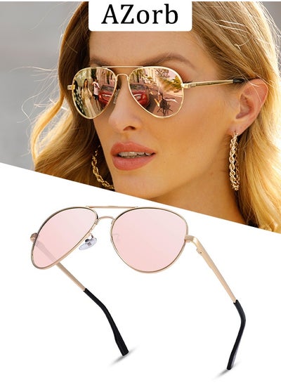 Buy Polarized Sunglasses Men Women Aviator Metal Frame Men's Sunglasses Police Sun Glasses Accessories for Eye UV400 Protection Shades-Pink in UAE