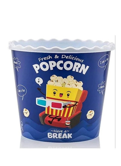 Buy Popcorn reusable container plastic  bucket for home theater family movie night and movie lover washable in the dishwasher 2200 ml blue white. in Egypt