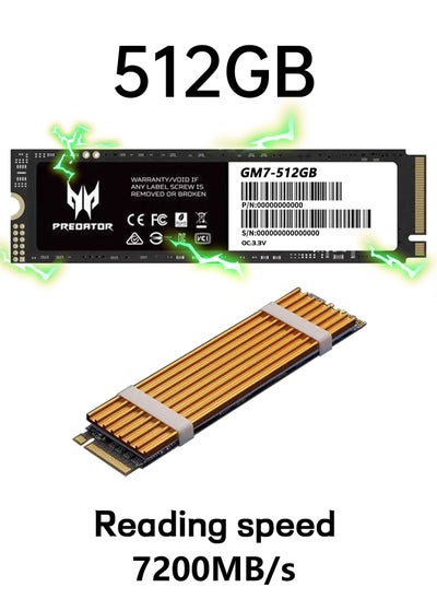 Buy 512GB SSD PCIe NVMe Gen4 M.2 2280 7200MB/s, Internal Solid State Drives, Compatible with PS5, Desktop computer, Laptop, Including Heatsink, Disassembly Tools and Installation Instructions in Saudi Arabia