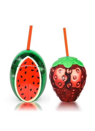 اشتري Watermelon and Strawberry Disco Ball Cups, 2 PCS Party Decorations Fruit Cups with Lids and Straws, Removable and Reusable, Party Supplies for Adults Kids Favors في السعودية