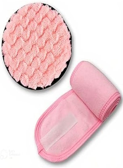 Buy Set of makeup remover pads reusable rounds soft facial cleaning puffs towels double - side washable makeup removing cloth microfiber with pink hair band. in Egypt