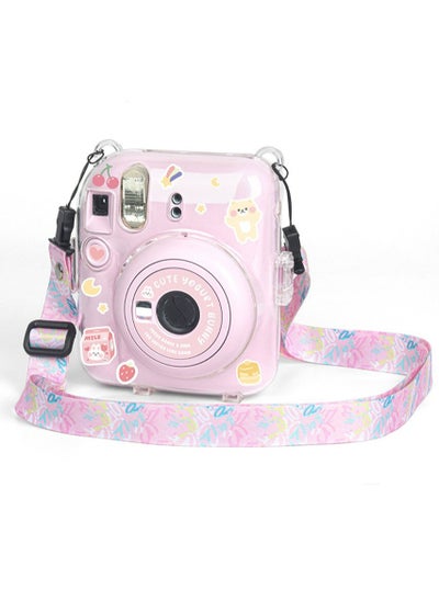 Buy Clear Camera Case for Fujifilm Instax Mini 12 Instant Camera,Mini 12 Hard Case with Photo Pocket Holds on Back and Adjustable Shoulder Strap & Cute Camera Sticker (Pink) in Saudi Arabia