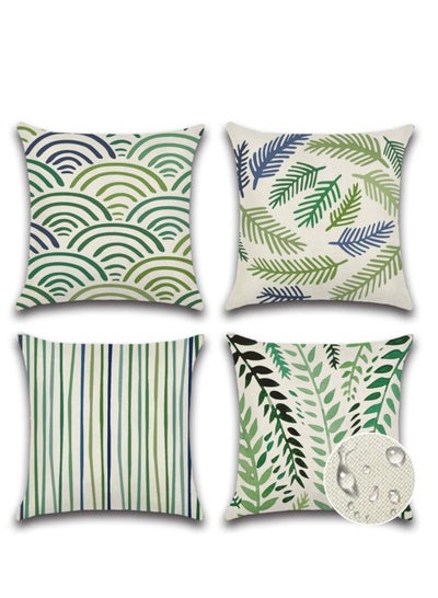 اشتري Outdoor Decorative Cushion Covers 45x45 cm Waterproof Pillow Tropical Leaf Cushions Patio Garden Geometric Pillowcases for Bench Sofa Home Decor Set of 4 في الامارات